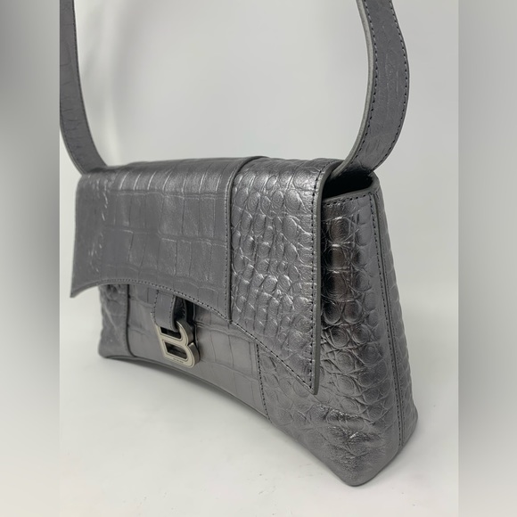 BALENCIAGA Small Downtown Croc Embossed Leather Shoulder Bag - Picture 4 of 16